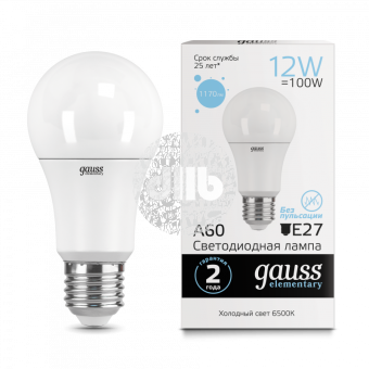 Лампа светодиодная LED 12вт 230в, Е27, дневной, A60 Gauss Elementary
