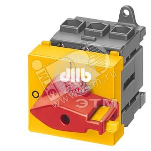 Переключатель главный аварийный 3п IU=25 P/AC-23A AT 400V=9.5KW 2 отверстия рычаг красный/желтый