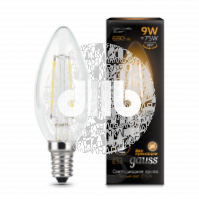 Лампа светодиодная LED 9Вт E14 Filament свеча, теплый Gauss