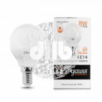 Лампа светодиодная LED 8вт 230в, Е14, теплый, шар Gauss Elementary