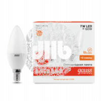 Лампа светодиодная LED 7Вт 230в,E14 теплый свеча Gauss ПРОМО (3шт в упак)