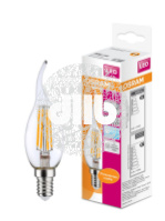 Лампа светодиодная LED 5Вт E14 CLB60 белый, Filament прозр.свеча на ветру OSRAM
