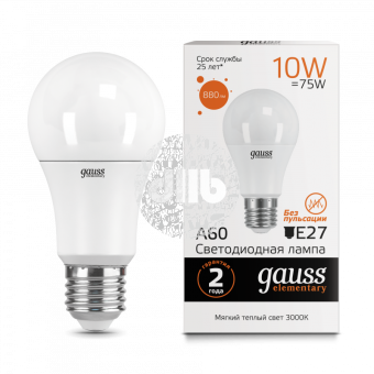 Лампа светодиодная LED 10вт 230в Е27 теплый Gauss Elementary