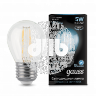 Лампа светодиодная LED 5Вт 230в, E27 Filament белый шар Gauss
