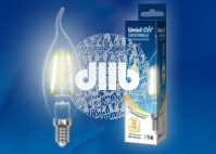 Лампа светодиодная LED 5вт 200-250В свеча на ветру диммируемая 450Лм Е14 3000К Uniel Air филамент