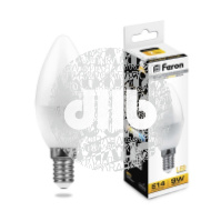 Лампа светодиодная LED 9вт E14 теплый матовая свеча