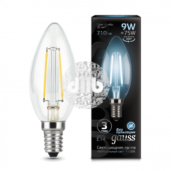 Лампа светодиодная LED 9Вт E14 Filament свеча, белый Gauss
