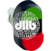 Кнопка двойная MPD13-11B (зеленая/красная-выступающая) непрозрачная черная линза с текстом (I/O)