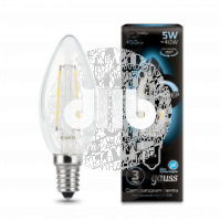 Лампа светодиодная LED 5Вт 230в, E14 Filament белый, dim свеча, Gauss