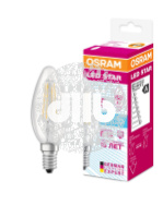 Лампа светодиодная LED 5Вт Е14 STAR ClassicB (замена 60Вт),нейтральный белый свет, прозрачная колба 