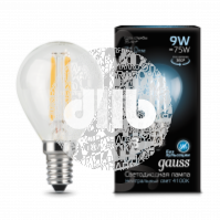 Лампа светодиодная LED 9Вт E14 Filament шар, белый Gauss