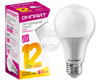 Лампа светодиодная LED 12вт E27 теплый ОНЛАЙТ