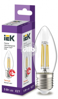 Лампа светодиодная LED 5вт Е27 теплый свеча FILAMENT