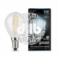 Лампа светодиодная LED 5Вт 230в, E14 Filament белый шар Gauss